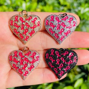 Bracelets 5pcs Pink Ribbon Breast Cancer Awareness Heart Charm Exquisite Pendants for Woman Bracelet Necklace Making Jewelry Accessories