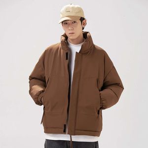 New Plush Thick Puffer Jackets Coat Men's Trendy Autumn and Winter Stand Collar Cotton Jacket Big Pockets