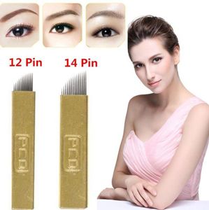 100 PCs 12 Pin 14 Pin Permanent Make -up Eyebrow Tatoo Blade Microblading -Nadeln für 3D Stickerei Handbuch Tattoo Pen9309135