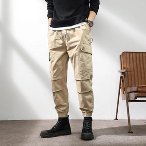 Tute da uomo Elmsk Pantaloni da lavoro lavabili autunnali Giapponesi a vita alta con coulisse Tasca grande con cinturino Sport allentato Casual