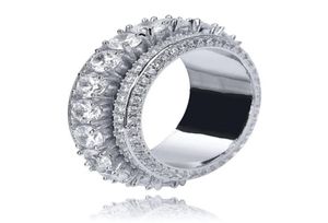 Iced Out Micro Paled 5Row Zircon Rotating Finer Ring Gold Silver Plated Mens Hip Hop Jewelry Gift7755401