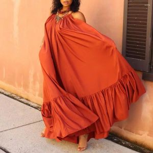 Casual Dresses Maxi Big Swing Solid Floor Length Robe Dress Backless Color Strap Pocket Sling