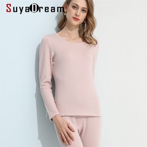 Suyadream Women Fleece Warm Long Johns 100%Natural Silk Borsted Solid Winter Thermal Pink Naken Underwear 231226