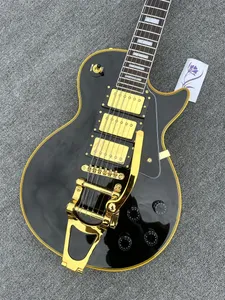 맞춤형 일렉트릭 기타, 노란색 로고 및 바디 바인딩, 금 비브라토, 금 액세서리, 빠른 배송