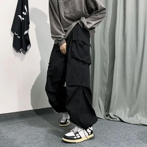 2023 Spring Summer Fashion Cargo Pants Men Solid Colic Elastic Midje Wide Leg Casual Men's Oversize Baggy for Women 231227