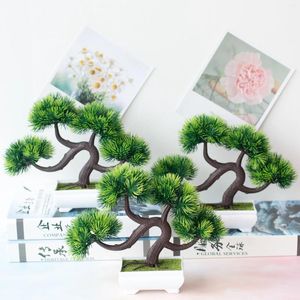 Decorative Flowers 22x26cm 4Forks Green Grass Ball Artificial Pine Tree Potted Bonsai Home Garden Bedroom Desktop Decoration Fake Plants