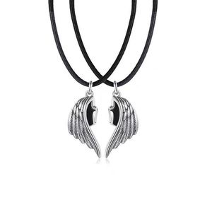 Pendant Necklaces Punk Magnets Attract Leather Rope Link Chain Angel Demon Wing Necklace For Lover Couples Men Women Clavicle Jewe274G