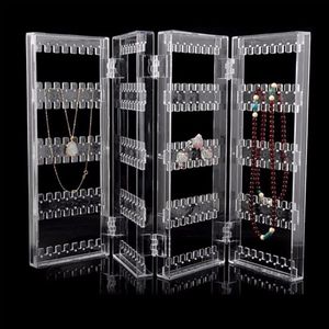 Bracelets Foldable 4 Panel Clear Acrylic Makeup Jewelry Organizer Holder 256 Holes Earring Stud Necklace Bracelet Case Cabinet Stand Shelf