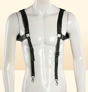 Herrlädervästremmar hängslen PU -bälten Justerbar vintage bröst Harness Suspender Brace Buckle L9L77967274