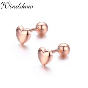 Carino argento sterling 925 oro rosa colore pesca cuore amore vite posteriore orecchini con perno per le donne ragazze bambini gioielli per bambini Aretes2929