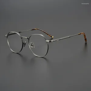 サングラスフレームヴィンテージ不規則なポリゴン光学メガネフレームメン軽量チタン近視眼鏡女性日本語