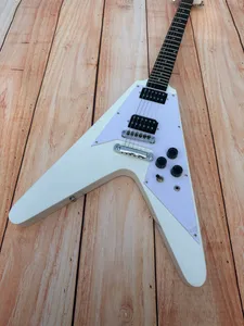 Irregular electric guitar, white flying V, black open pickup, imported wood and paint, shiny, in stock, fast shipping