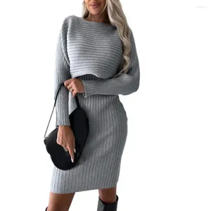 Arbeitskleider 2 Teile/satz Frauen Top Kleid Anzug Gestreift Gestrickt Ärmellos Langarm Lose Midi Bluse Set