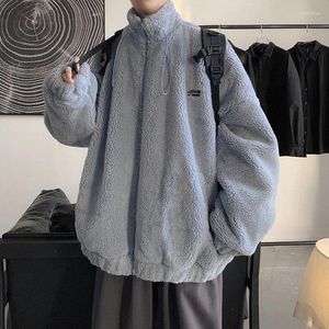 Erkek Hoodies Kış Sıcak Kuzu Kürk Erkekler Uzun Kollu Sweatshirt Pocket Moda All-Match Basit büyük boyutlu çift Giyim Siyah Gri