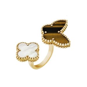 Van Clover Designer Rings for Women Original Kvalitet Bandringar Ringar Fyra bladgräs Butterfly Flower Elegant och kvinnlig ring