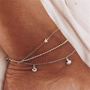 Anklets 3pc stjärna hänge multi -lager tunn kedja anklet nischdesign mångsidig legeringsvarmband