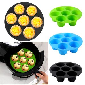 7inch Air Fryer Frying Cage Dish Baking Pan Rack Pot Accessories Muffin Cupcake Tin Tray Baking Silicone Cake Mould Simple DIY Kitchen Tool W0155
