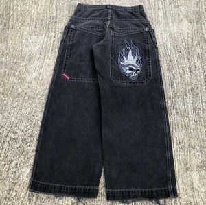 ストリートウェアJNCO Y2Kヒップホップカートゥーングラフィックプリントビンテージバギーブラックパンツ男性女性ハイウエストワイドレッグズボンB5