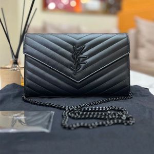 Luksusowy portfel damski czarny torebka kawior złoty łańcuch srebrny łańcuch 23 cm klasyczny klapa torba na ramię Crossbody jako designerskie torby