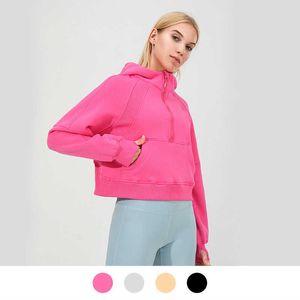 LU Scuba Hoodies Full Zipper Outdoor Leisure Sweater Gym Clothes Women Tops Workout Fitness Loose Thick Yoga Jackets Exercise Running Hooded Coat