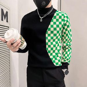 Men's Sweaters Autumn/Winter Plaid Half Turtleneck Sweater Men Long Sleeve Casual Business Pullover Fashion Social Knitwear Tops Clothing