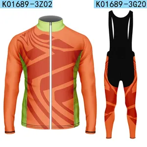 Herrenjacken Männer Orange Print Radfahren Jersey Top und Hose Set Langarm Mountain Bike Kleidung atmungsaktive MTB -Fahrradkleidung