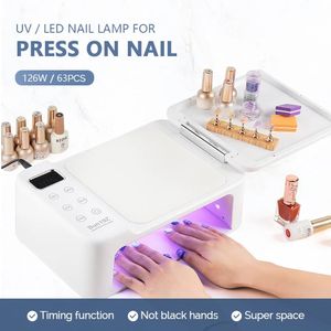 126W 63LED Lights UV LED Lamp Nail Dryer With Hand Rest Holder Tow Hand Big Nail Lamp Gel Polish Fast Drying Lamp For Manicure 231227