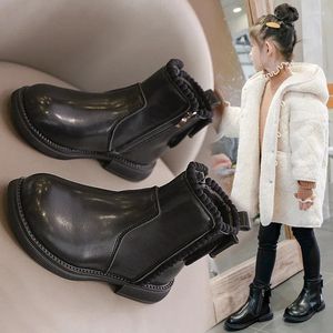 Сапоги, модные детские ботинки с цветочным краем, коллекция 2023 года, зимние ботинки принцессы для девочек на плоской подошве, теплая плюшевая обувь, короткие ботинки