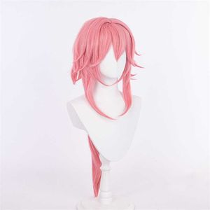 Genshin Impact Eight fold Shenzi cos wig Daowicheng imitation scalp pink long curly hair two side anti warping headband