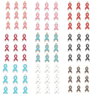Bracelets 100pcs Breast Cancer Awareness Pink Enamel Ribbon Charms Pendant for Diy Bracelet & Necklace Jewelry