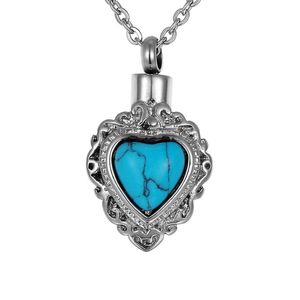 Lily Stainless Steel Cremation Jewelry Retro Pattern Embed Turquoise Memorial Urn Necklace Ash Keepsake with Gift Bag And Chain237R