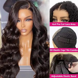 Peruker Glueless Preplucked Human Hair Wigs Ready to Go Body Wave Transparent slitage och gå 4x4 Precut spetsar för svarta kvinnor