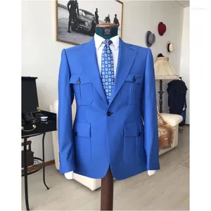Męskie garnitury królewskie narzędzia Blue Men Notch Lapel Prom Wedding Tuxedo Groom Terno Masculino niestandardowe Slim Fit Blazer 2 sztuki kurtka spodni