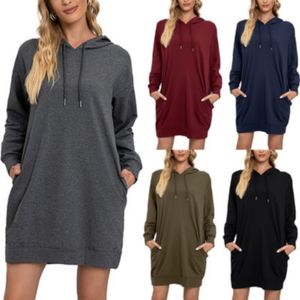 Mångsidig tröja Autumn/Winter Women's European and American Style Mid-Length Hooded Long Sleeve Sweatshirt Loose Fit flera färgalternativ