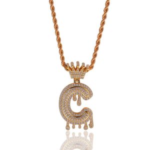 Custom Tennis Crown Bail Drip Bubble Initial Letters Chain Necklaces & Pendant For Men Women Gold Color Cubic Zircon Hip Hop Jewel211g