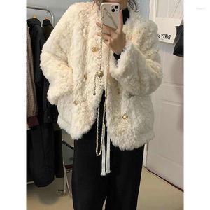 Kadın ceketleri xiaoxiangfeng moda kuzu yün 2023 Sonbahar/kış küçük gevşek kalınlaşmış beyaz üst pamuk