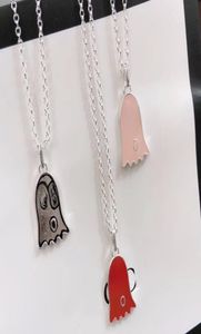 Fashion jewelry necklaces 925 silver cuban link chains enamel red pink steel little ghost pendant necklace charm men women designe5975496