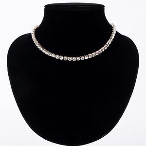 New Women Tennis Crystal Rhinestone Collar Necklace sliver Plated Chain Necklaces & Pendants for girl Wedding Birthday Jewelry gif241L