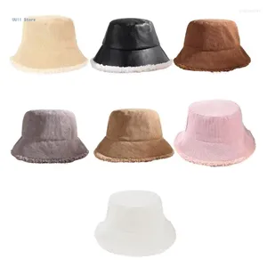 Boinas moda Corduroy Bucket Hat Hat Fishing Mulheres de Cabeças de Cabeça A quente de inverno