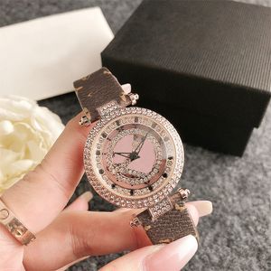 Fashion Full Brand Wrist Watches Women Girl Diamond Rotatable Dial Style Leather Strap Quartz Luxury Clock L 101