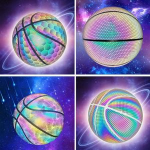Creative brilhante basquete reflexivo PU Holográfico Rainbow Laser Luminous Basketball Party Home Decoration Outdoor Boys Gifts 231227