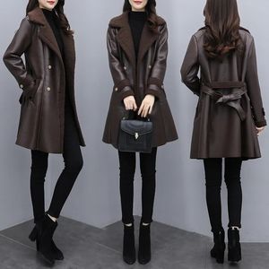 Jaqueta de couro feminina outono e inverno ocidentalizada solta rendas até casual jaqueta de couro espessada inverno 231226