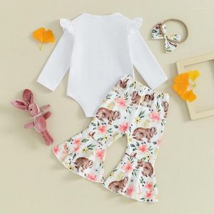 Conjuntos de roupas Nascido Baby Girl Easter Outfit 3 Pcs Manga Longa Romper Flare Pants Headband Set Roupas Infantis