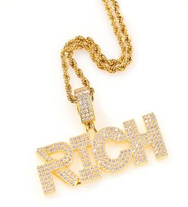 Iced Out Diamond Letter RICH Подвеска Ожерелье с теннисной цепочкой 4 мм Полный циркон Мужские ювелирные изделия в стиле хип-хоп Gift7852120