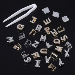 Hip Hop 18K Gold Plated A-Z Custom Gold Plated Iced Out 26 Initial Letters Single Bottom Grillz for Your Teeth Men Hip Hop Jewelry2995