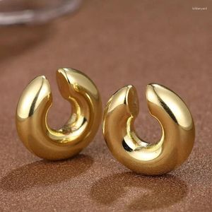 Hoop Earrings Punk Non Piercing Chunky Round Circle Clip Earring For Women Gold Plated C Shape Ear Cuff Stud Tube Thick Earclips Jewelry