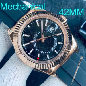Men Watch Automatic Mechanical Movement Small DialCannot rotate Casual Watches Belt steel belt Strap 42mm sky dwelle series Waterproof Wristwatch Birthday Gift