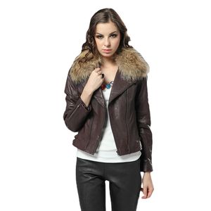 OC00420 Women's Sheepskin Fashion Motorcycle Coats Autumn Commuting Leather Jacket Short European and American Lapel