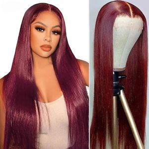 Wigs 99J Burgundy Brazilian Straight Hair 13x4 Lace Front Human Hair Wigs Red Colored PrePlucked Lace Frontal Wigs For Women