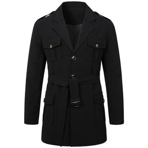 Men's spring and autumn windproof coat long trench coat with belt men's pea coat double breasted peacock coat 231226